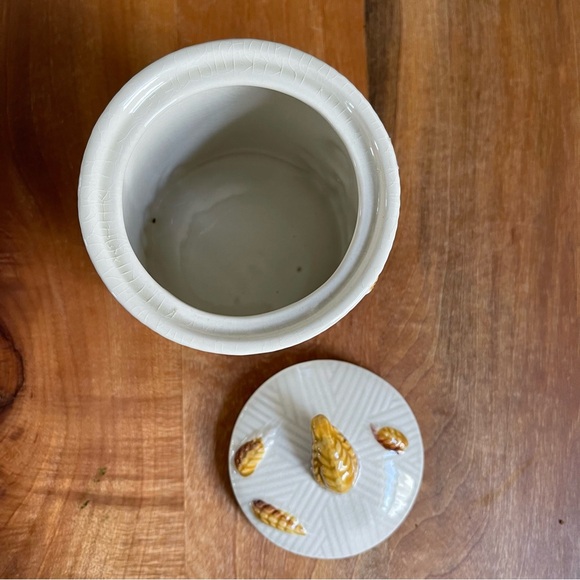 Vintage Lefton 5" Ceramic Art Pottery Canister Orange Poppy Wheat with Lid Japan - Picture 5 of 7